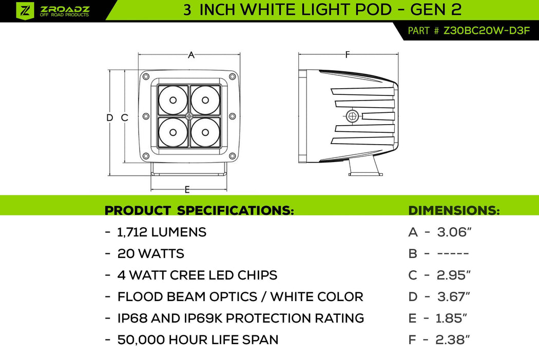 ZROADZ Front Bumper Top LED Kit – 2021–2025 Ford Bronco (w/ Modular Bumper) Includes (6) 3-Inch LED Pod Lights | Made in the USA - PN #Z325431-KIT