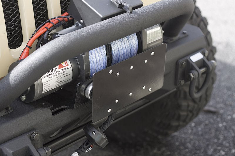 Rugged Ridge Front License Plate Bracket for Hawse Fairleads – Quick-Release, No-Drill Mount | SKU 11238.07