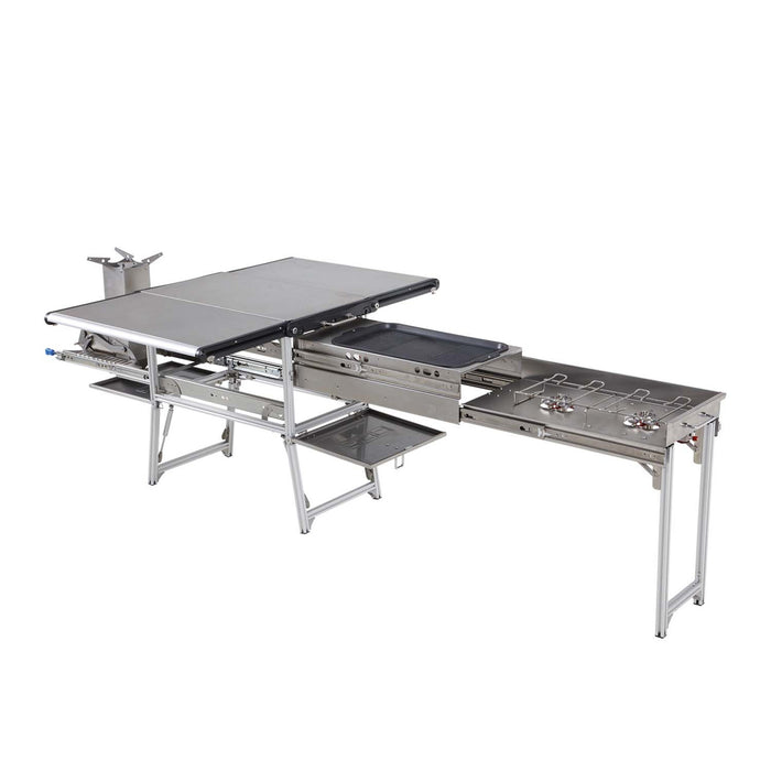 OVS Komodo Camp Kitchen - Dual Grill, Skillet, Folding Shelves, and Rocket Tower - Stainless Steel