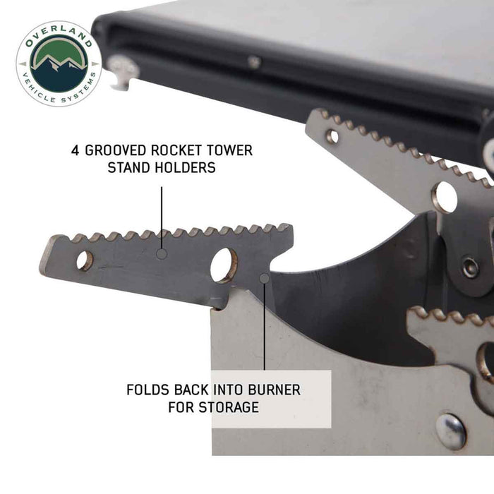 OVS Komodo Camp Kitchen - Dual Grill, Skillet, Folding Shelves, and Rocket Tower - Stainless Steel
