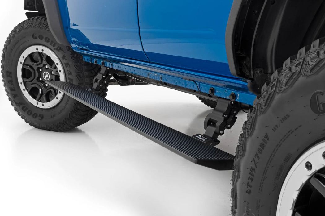 Rough Country Power Running Boards | Dual Electric Motor | Fits 2021–2025 Ford Bronco 4-Door | Retractable Side Steps with LED Lighting