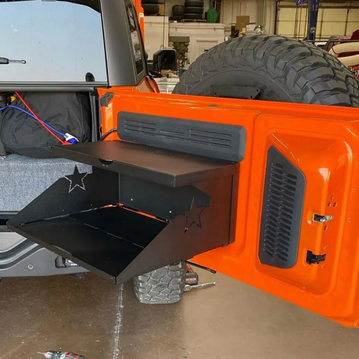 Rock Slide Engineering Aluminum Tailgate Table | Fits Jeep Wrangler JK/JL & Ford Bronco | Textured Black | Made in USA