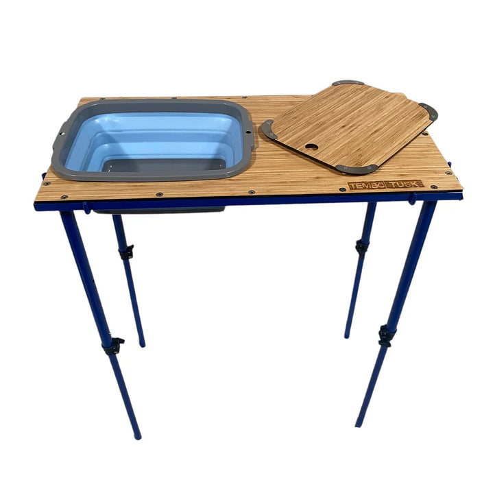TemboTusk Basin Camp Table Kit – Portable Metal & Bamboo Camping Table with Collapsible Sink, Adjustable Legs & Carry Bag