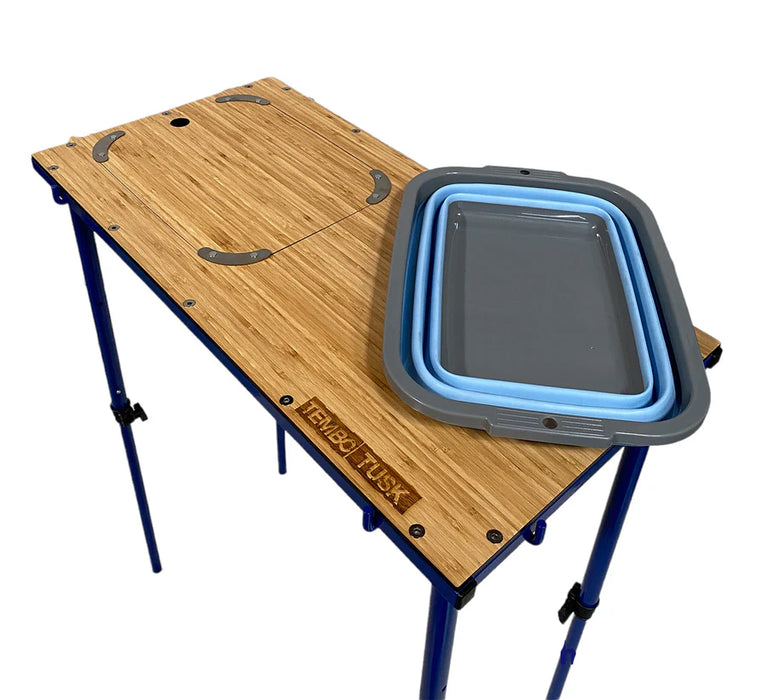 TemboTusk Basin Camp Table Kit – Portable Metal & Bamboo Camping Table with Collapsible Sink, Adjustable Legs & Carry Bag