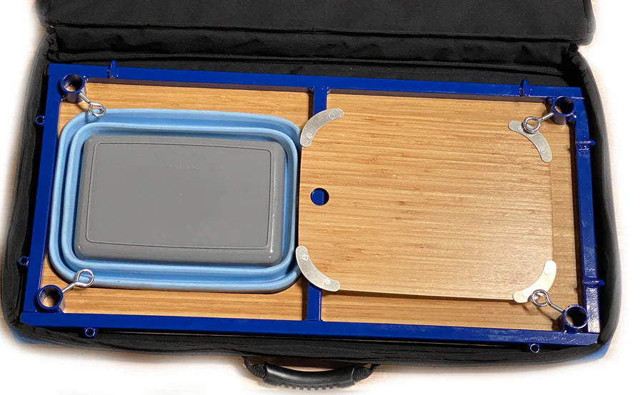 TemboTusk Basin Camp Table Kit – Portable Metal & Bamboo Camping Table with Collapsible Sink, Adjustable Legs & Carry Bag