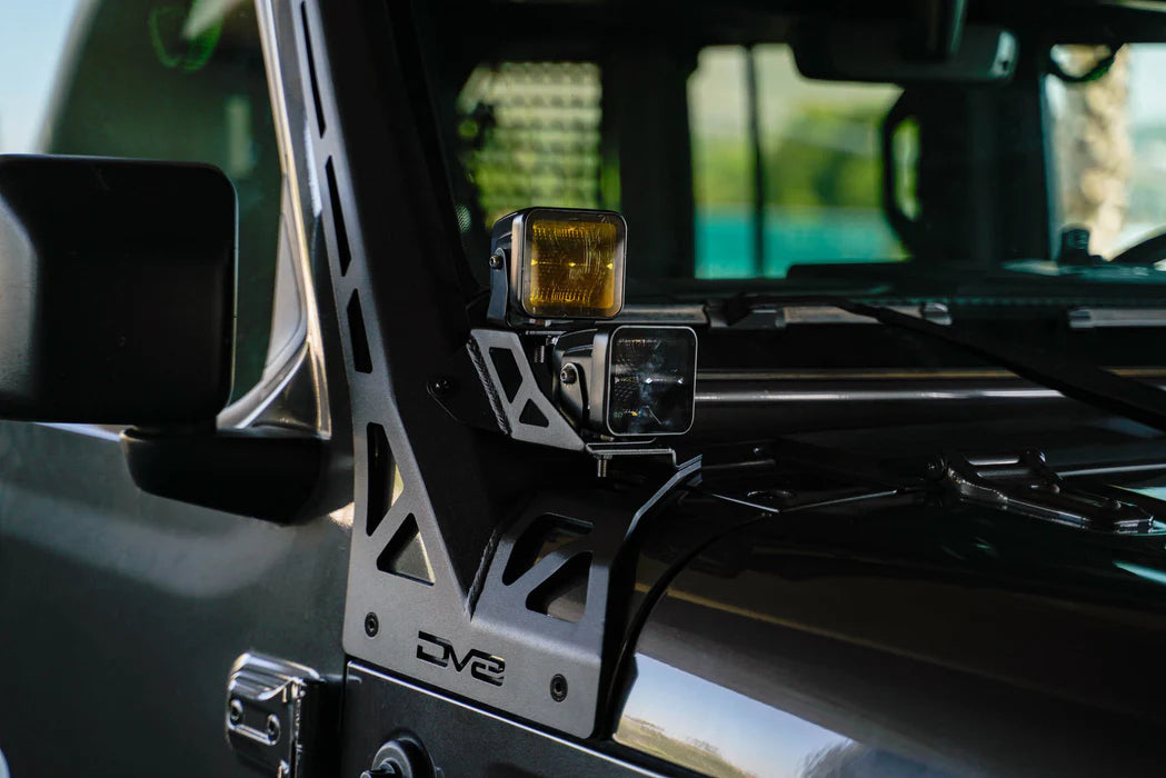 DV8 Off-Road A-Pillar Dual Light Pod Mounts for 2018-2025 Jeep Wrangler JL & Gladiator JT | Requires LBJL-10 Light Bar Mount