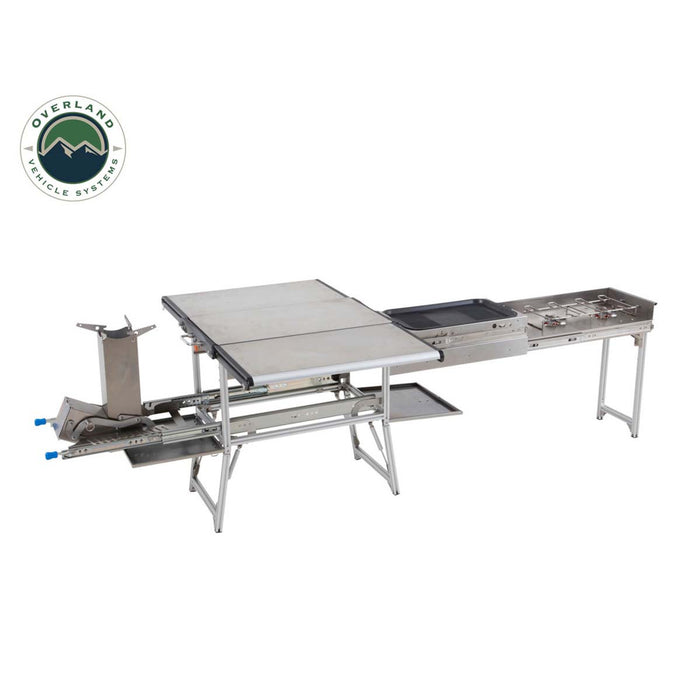 OVS Komodo Camp Kitchen - Dual Grill, Skillet, Folding Shelves, and Rocket Tower - Stainless Steel