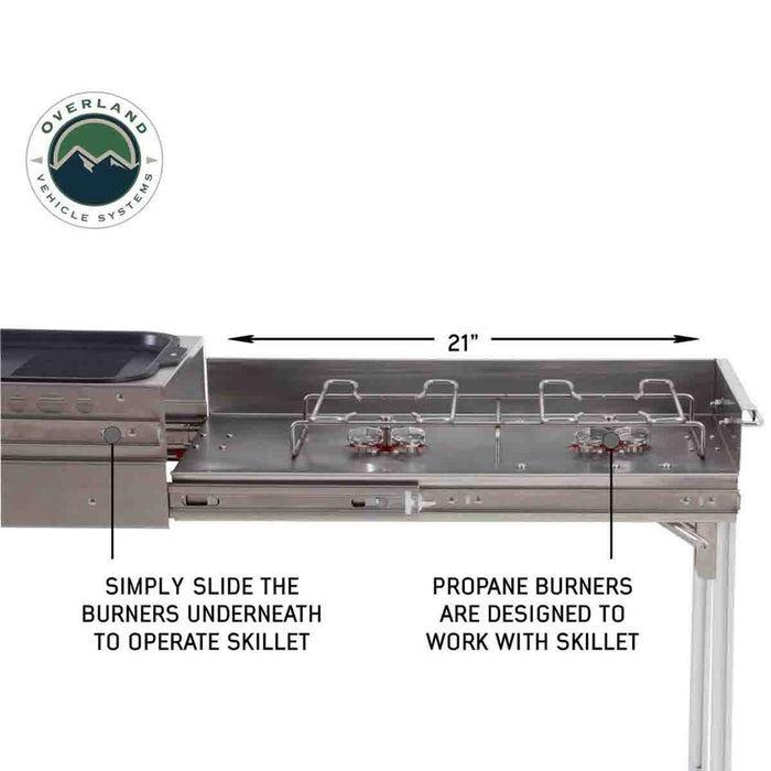 OVS Komodo Camp Kitchen - Dual Grill, Skillet, Folding Shelves, and Rocket Tower - Stainless Steel