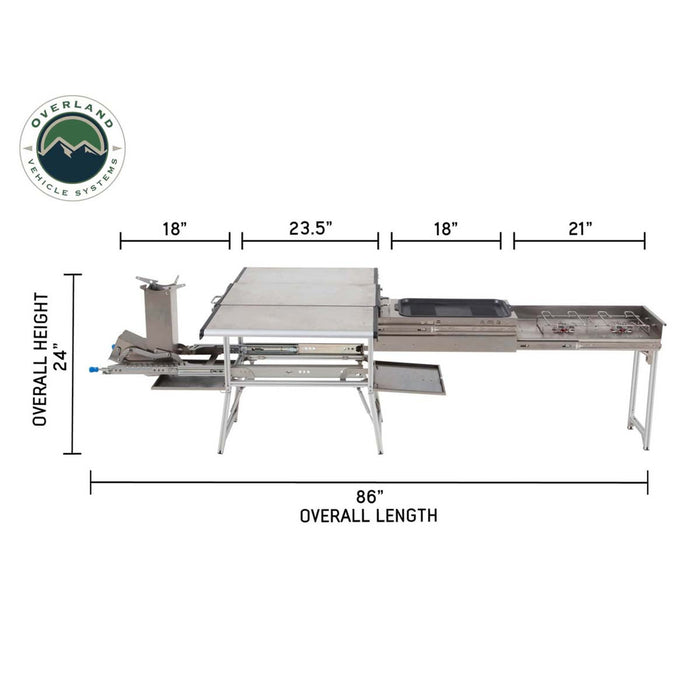 OVS Komodo Camp Kitchen - Dual Grill, Skillet, Folding Shelves, and Rocket Tower - Stainless Steel