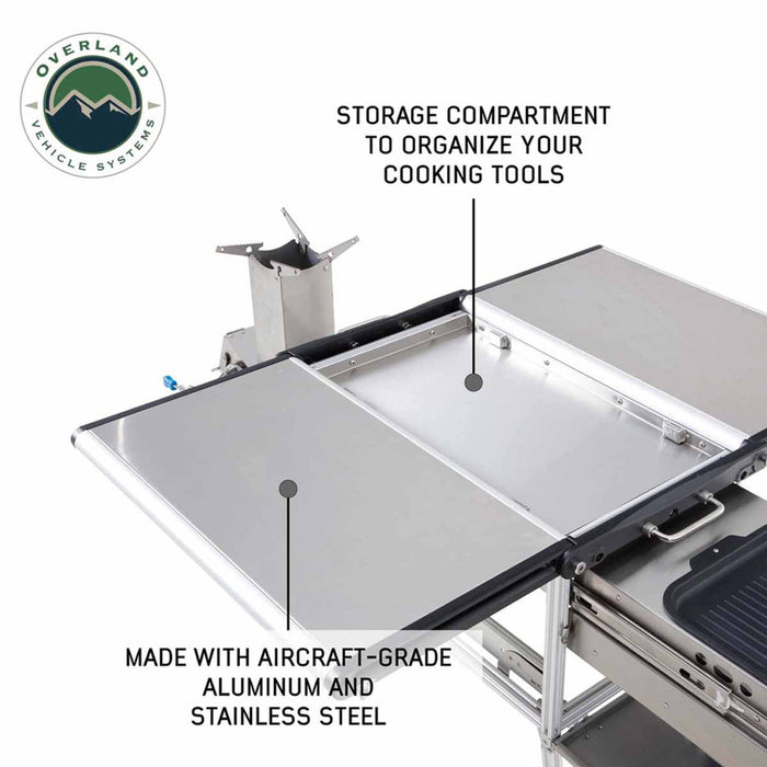 OVS Komodo Camp Kitchen - Dual Grill, Skillet, Folding Shelves, and Rocket Tower - Stainless Steel