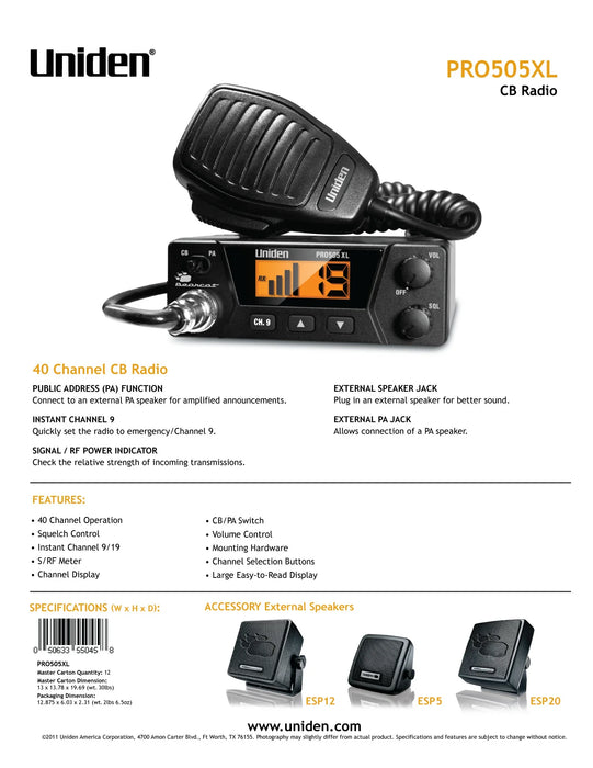 Uniden PRO505XL CB Radio