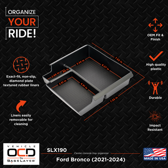 Vehicle OCD Center Console Organizer Tray | 2021-2024 Ford Bronco