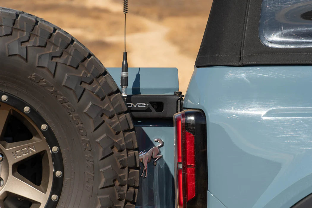 DV8 Offroad Tire Carrier | Fits 2021–2025 Ford Bronco | Heavy-Duty Tailgate Reinforcement | Includes 3rd Brake Light Extension