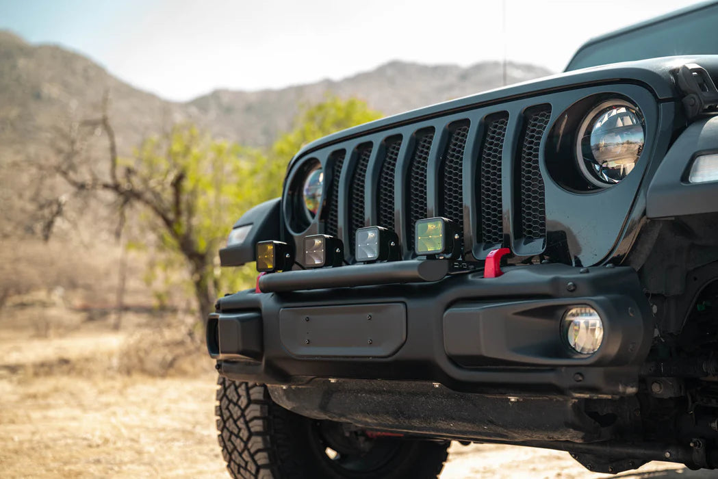 DV8 Off-Road Push Bar for 2018+ Jeep Wrangler JL w/ Mopar Rubicon Steel Bumper | Light Mount Bull Bar