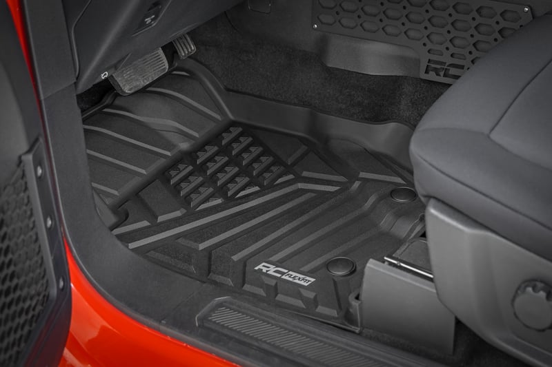 Rough Country Flex-Fit Front & Rear Floor Mats | Fits 2021–2025 Ford Bronco 4-Door | All-Weather Interior Protection