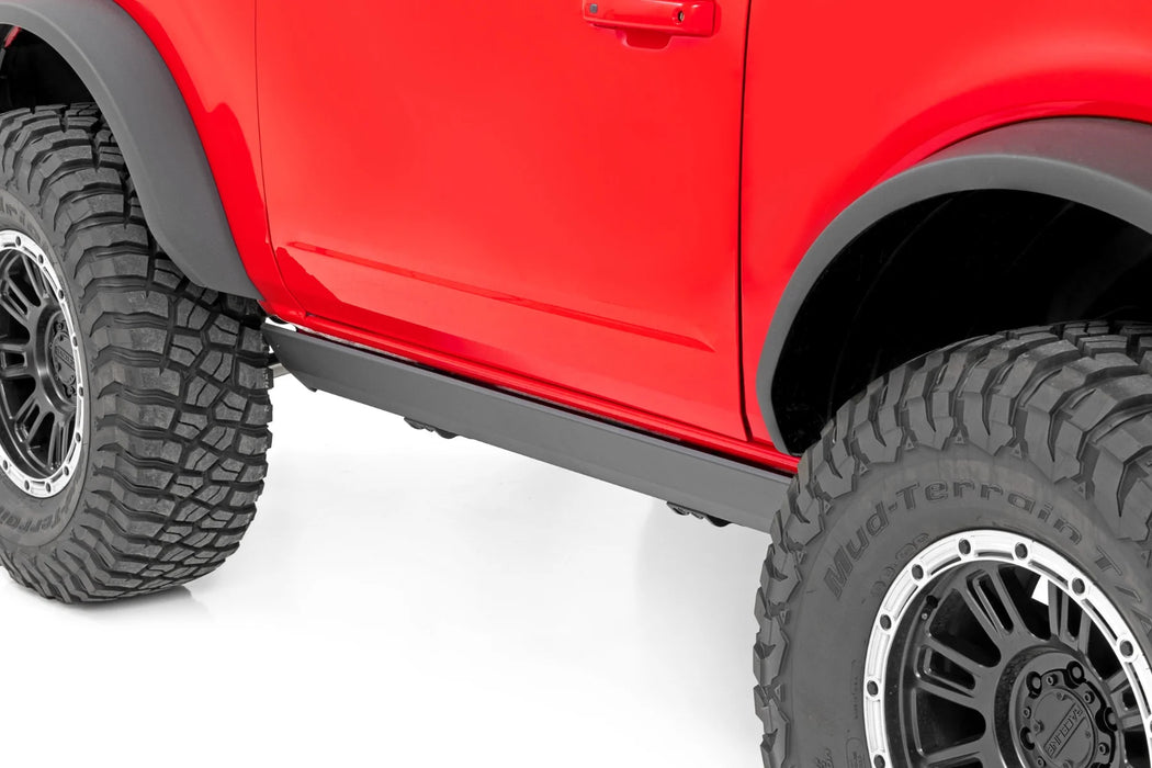 Rough Country Power Running Boards | Dual Electric Motor | Fits 2021–2025 Ford Bronco 2-Door | Retractable Side Steps with LED Lighting