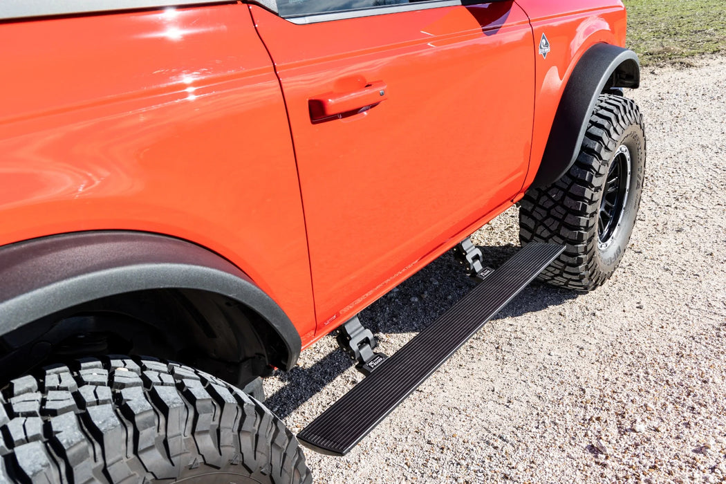 Rough Country Power Running Boards | Dual Electric Motor | Fits 2021–2025 Ford Bronco 2-Door | Retractable Side Steps with LED Lighting