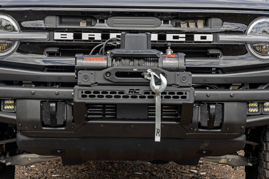 Rough Country High Winch Mount for 2021-2026 Ford Bronco & Bronco Raptor | Fits Factory Modular Steel Bumper | Winch Ready | 20" Light Bar Compatible