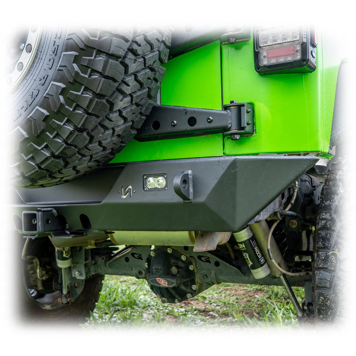 Turn Offroad Rear Bumper with LED Pod Lights & 2-Inch Hitch for 2007-2018 Jeep Wrangler JK