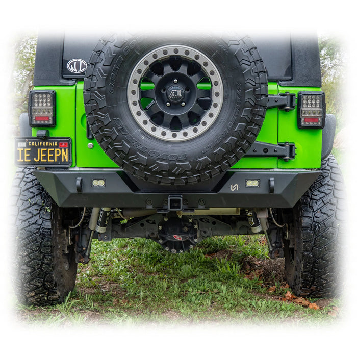 Turn Offroad Rear Bumper with LED Pod Lights & 2-Inch Hitch for 2007-2018 Jeep Wrangler JK