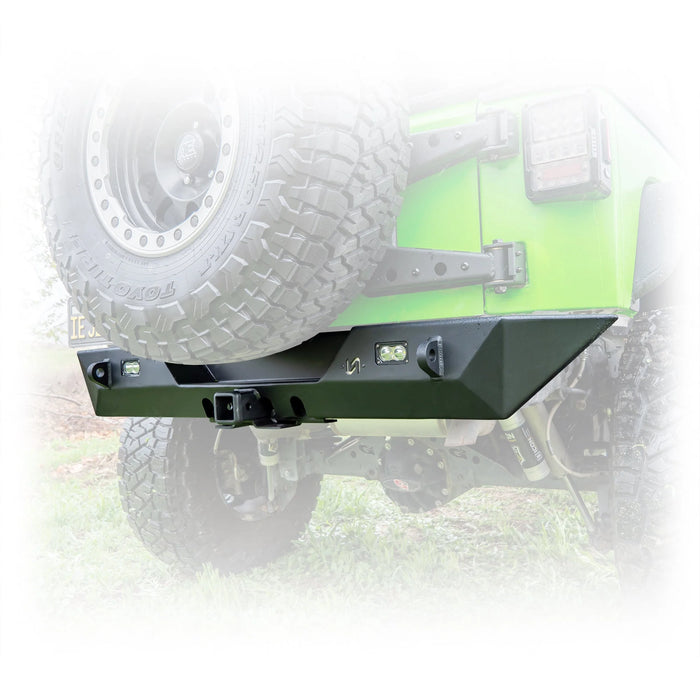 Turn Offroad Rear Bumper with LED Pod Lights & 2-Inch Hitch for 2007-2018 Jeep Wrangler JK