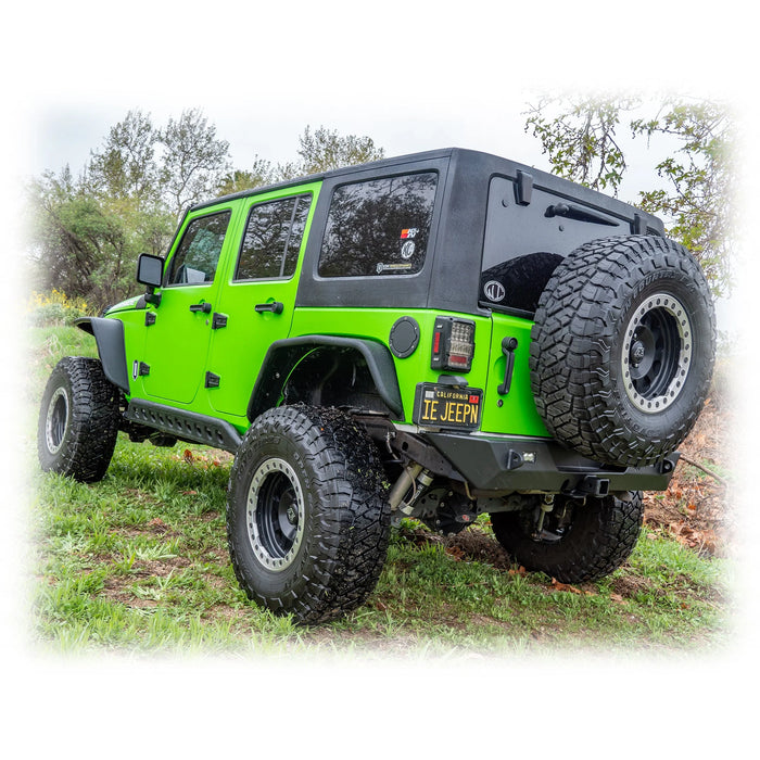 Turn Offroad Rear Bumper with LED Pod Lights & 2-Inch Hitch for 2007-2018 Jeep Wrangler JK
