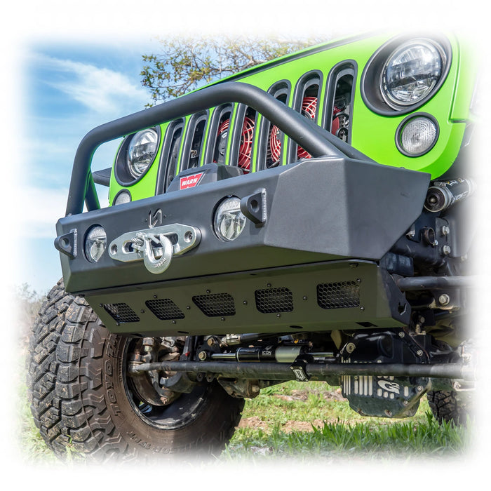 Turn Offroad Front Bumper with Skid Plate & Recessed Winch Mount for 2007-2025 Jeep Wrangler JK/JL & Gladiator JT